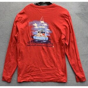 Vineyard Vines Red Xmas Santa Fishing T-Shirt Knotty Boat Whale Logo Medium